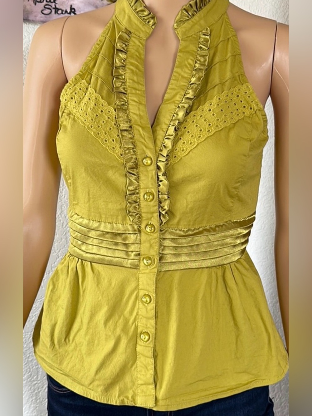 XOXO Lime Green Sleeveless Ruffled Halter Top